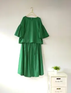 【選べる35色】日本製コットン セットアップワンピース 人気グリーン