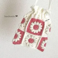 ハンドメイド ニット 巾着袋 チェリー いちご 毛糸 - メルカリ