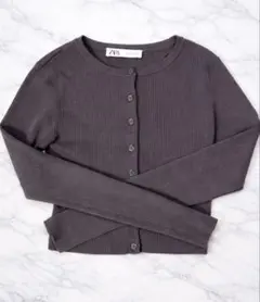 ZARA トップス リブ編み 長袖カーディガン