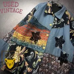 US古着【民族 ゴブラン織 刺繍 パッチワーク ジャケット】メンズ2XL