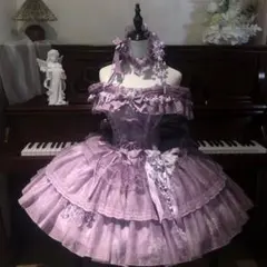 紫色 ゴスロリ・ロリータドレス フリル付き-L