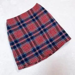 ロペ☆ウール混　タータンチェック柄　レトロ　ミニスカート　台形　クラシック　M
