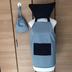 子供エプロン　三角巾　巾着袋　ポケットあり　120〜130 ストライプ柄