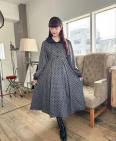 しまむら フロッキードットワンピース 青木美沙子 M グレー 水玉模様のサムネイル
