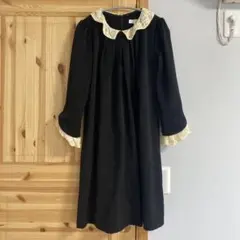 SWEET MOMMY 授乳口付き黒のレース襟袖長袖ワンピース M マタニティ