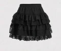 シーイン　レースミニフリルスカート 黒