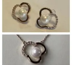 高品質　フラワーパールピアスネックレスセット