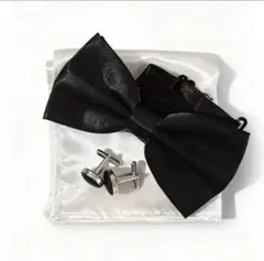 結婚式 蝶ネクタイ 黒 カフス チーフ セット メンズパーティー フォーマル