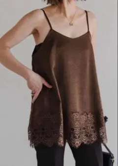 新品 タグ付き／BONJOUR SAGAN ／レーストリムキャミソール／ブラウン