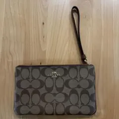 COACH シグネチャー　ポーチ　リストレット ブラウン×ベージュ