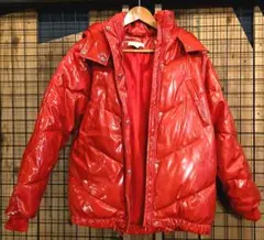 H&M 中綿ジャケット エナメル調 レッド EUR38 個性的 ダウン風アウター
