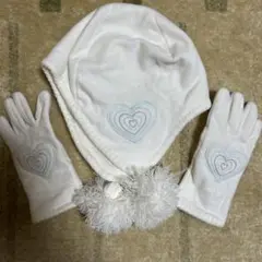GAP ホワイト ハート刺繍 ニット帽 手袋セット