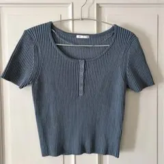 GU リブヘンリーネックセーター　半袖　青　春　夏