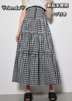 rienda✨ウエストシャーリングタックデザインフレアスカート ギンガムチェックのサムネイル