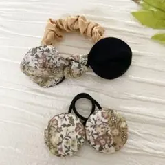 超お買い得♡お揃い シュシュ付リバティ うさみみリボン くるみボタン