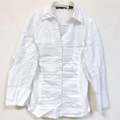 シャツ 【L】 ホワイト 白 長袖 異素材 タック プリーツ スリムフィット