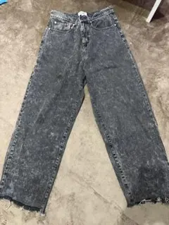 ハイウエストワイドストレート ヴィンテージウォッシュデニムパンツ