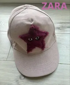 ZARA スターモチーフファー付き くすみピンク キャップ 帽子 キッズ 小学生