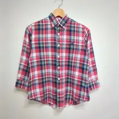 ★日本製 Gymphlex コットンリネン チェック ボタンダウン シャツ