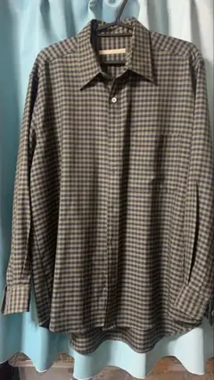 グリーン系チェック柄長袖シャツ