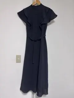 ネイビー フリルスリーブ マキシドレス