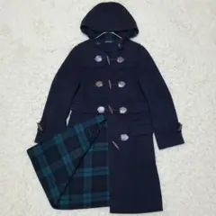 OLD ENGLAND カシミヤ ダッフル コート ロング チェック ネイビー