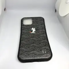 iPhone12ProMax用ケース 雲とツバメ柄 ブラックフレーム