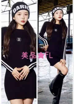 美品★ダーリッチ　ダブルラインニットミニワンピース　ブラックFL