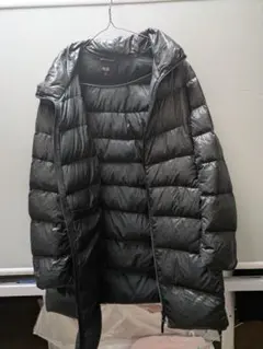 フード付きロング丈ダウンジャケット Mサイズ ブラック