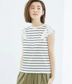ROPÉ PICNIC ロペピクニック レース袖テレコトップス 38 ボーダー