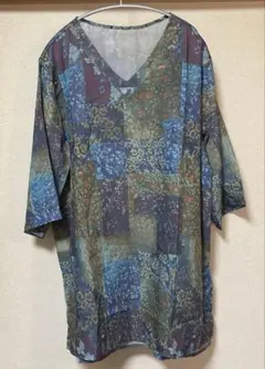 値下　花柄パネルプリント　ゆったりサイズチュニック　洗える