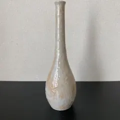 陶器製 フラスコ型一輪挿し 花瓶 白オレンジ