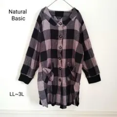 Natural Basic 大きい チェック柄 ロングワンピース 3L 長袖