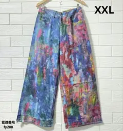 新品 XXL アート柄 マルチカラー ワイドデニムパンツ 総柄 ピンク ブルーのサムネイル