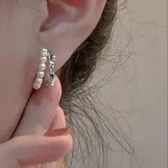 クリスタル ストーン フープ型 ピアス 韓国 ワンホン 結婚式 パール