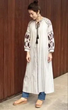 BEAUTY&YOUTH ストライプ刺繍ワンピース フリーサイズ