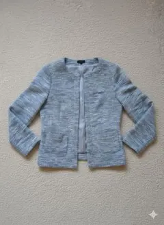 SHIPS★ノーカラーツイードジャケット38★グレー系