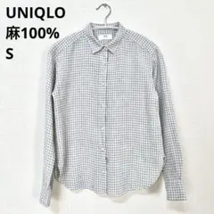 UNIQLO プレミアムリネンチェックシャツ　レディース　S グレー