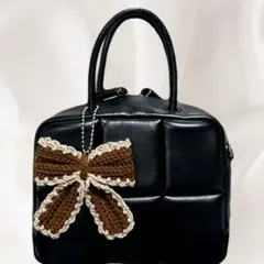 編み物 リボン キーホルダー 大きめ かわいい バッグチャーム ハンドメイド