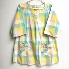 爽やかな春夏エプロン♫チェック柄 ポケットリボン