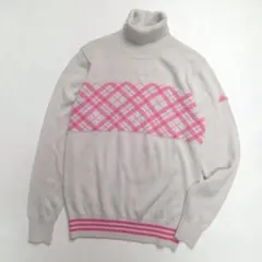 アディダス　ウール混　タートルネック　ニットトップス　セーター　アーガイル柄　M
