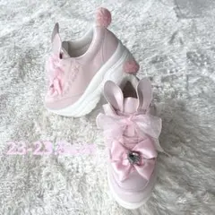 うさみみ　厚底　スニーカー　ビジュー　量産型　うさ耳　ピンク　ロリータ