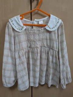 【美品】tete a tete、チェック柄長袖ブラウス 、110cm