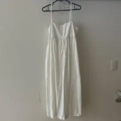 UNIQLO:リネンブレンドギャザーキャミソールワンピース:白:Lサイズ