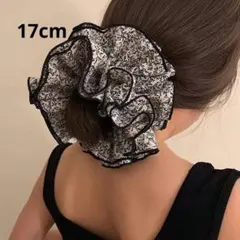 フリル付き花柄シュシュ ギフトラッピング付き　ビッグシュシュ　トレンド 韓国風