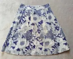AMACA アマカ フレアスカート 花柄 ネイビー 日本製 上品　Ｌ　11号美品