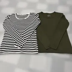 長袖トップス2点セット（ストライプ・オリーブ）