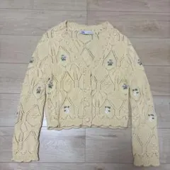 ZARA クリーム色 レース編みカーディガン