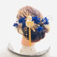 卒業式髪飾り　プリザーブドフラワーエジプトブルー紫陽花　成人式結婚式袴水引金箔