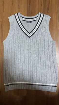 EAST BOY グレー ケーブル編み Vネックベスト　11号　制服　綿100%